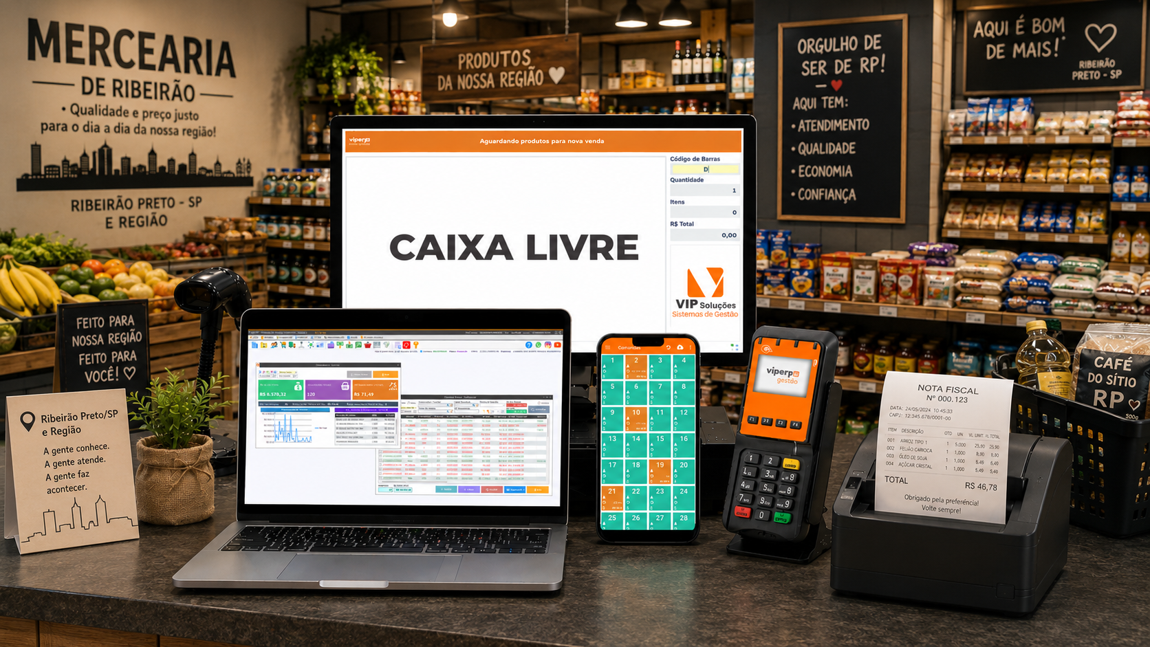 VipERP: tela de gestão para mercado em Ribeirão Preto, no desktop e notebook